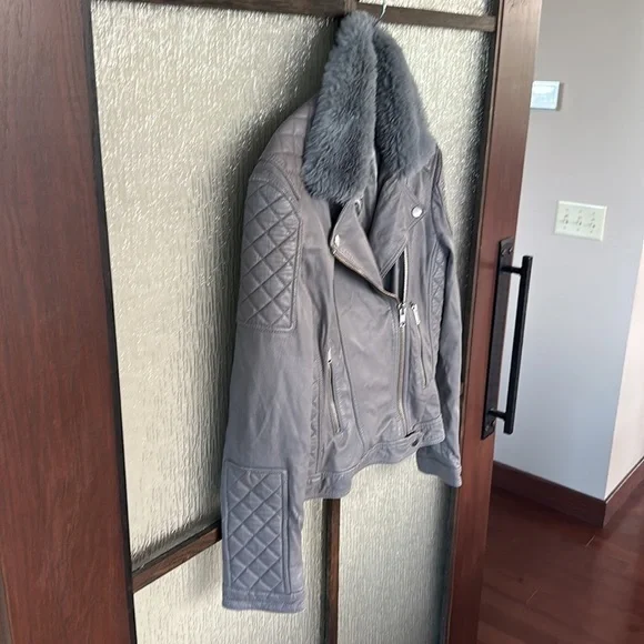 Samantha SiposGrey Quilted Leather Biker Jacket size XS EUC